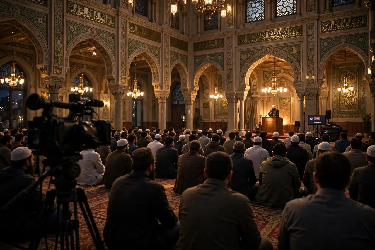 Suasana siaran langsung di dalam masjid